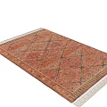 Square Rug With Geometric Diamond Pattern Pink Orange Blue Tones And Fringe Detail