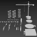 Construction Building Components Including Crane Staircases Water Tower And Circular Structures