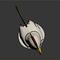 Cartoon Rooster With White Body Red Comb Green Tail Yellow Beak Feet On White Base