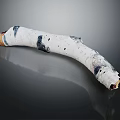 Handcrafted Curved Birch Wood Artifact With Natural Stone Inlays And Black Spot Textures
