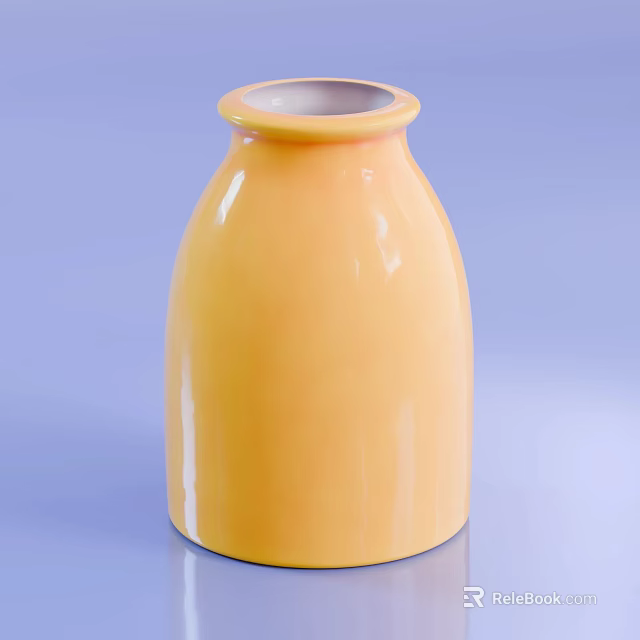 Decorative Yellow Ceramic Vase With Fresh Flowers On Blue Background 3d model 