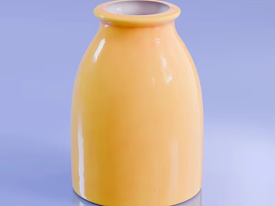 Decorative Yellow Ceramic Vase With Fresh Flowers On Blue Background 3d model