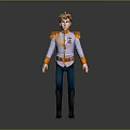 Blonde Haired Game Movie Character With White Uniform Gold Epaulets Blue Pants And Black Boots