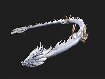 Silver White Mythical Dragon 3D Model With Golden Accents And Detailed Scales 3d model