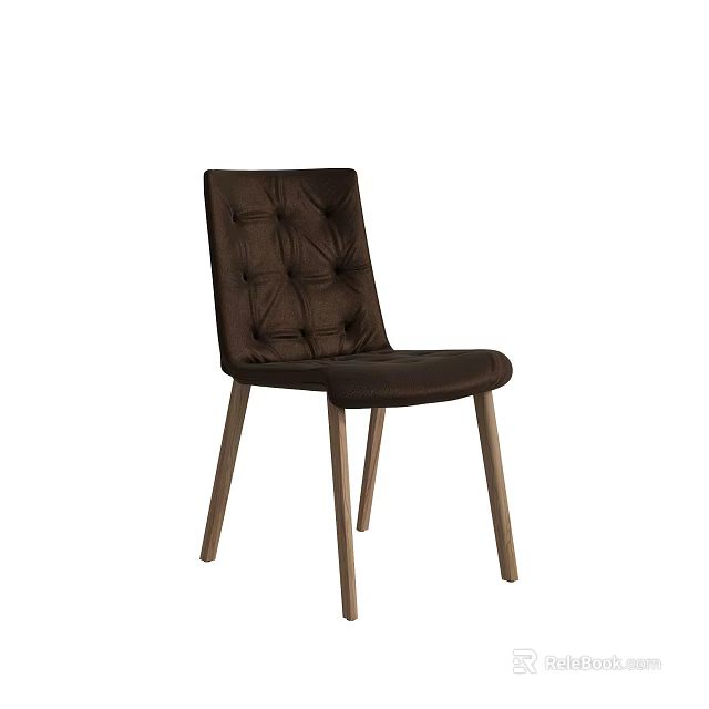 Dark Brown Tufted Upholstered Dining Chair With Wooden Legs Modern Design 3d model 