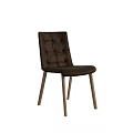 Dark Brown Tufted Upholstered Dining Chair With Wooden Legs Modern Design