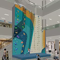 Indoor Rock Climbing Wall With Colorful Holds In Multi Level Shopping Mall