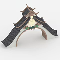 Brown And White Traditional Chinese Archway With Ornate Eave And Lotus Decoration