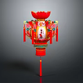 Red Traditional Chinese Lantern With Lotus Top Decorative Patterns And Hanging Tassels