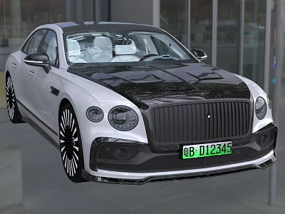 White and Black Luxury Sedan with Large Grille Black Multi spoke Wheels and White Seats 3d model