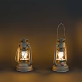 Vintage Lanterns With Lit Candles And Metal Frames On Dark Background