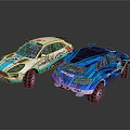 White And Blue Off Road Racing Cars With Sporty Design And Large Wheels