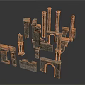 Classical Ancient Roman Architectural Stone Elements With Columns Arches And Fragments 3d model