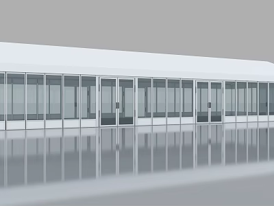Modern White Tent Structure With Glass Doors And Reflective Floor Surface 3d model