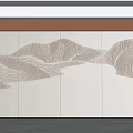 Elegant Modern Interior Background Wall With Line Drawn Mountain Landscape Beige Color And Brown Frame