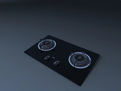 Black Kitchen Gas Stove With Two Burners And Control Knobs 3d model