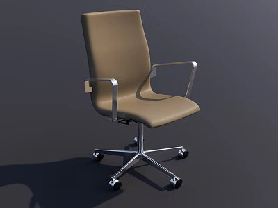 Modern Office Chair With Beige Upholstery Metal Armrests Silver Base And Rolling Wheels 3d model