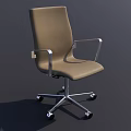 Modern Office Chair With Beige Upholstery Metal Armrests Silver Base And Rolling Wheels