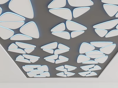 Modern Ceiling Design With White Geometric Shapes And Blue Lighting Accents 3d model