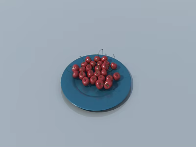Hand Carved Red Small Fruit Sculpture Placed On Blue Decorative Plate 3d model