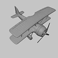 Vintage Yellow Biplane Model With Open Cockpit Propeller And Blue Background