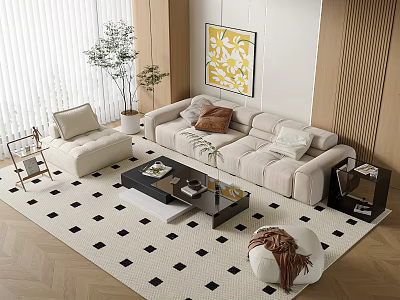 Modern sofa coffee table combination cream 3d model