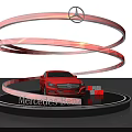Showcase Shelf Displaying Mercedes-Benz Car With Red Spiral Decoration And Display Boxes