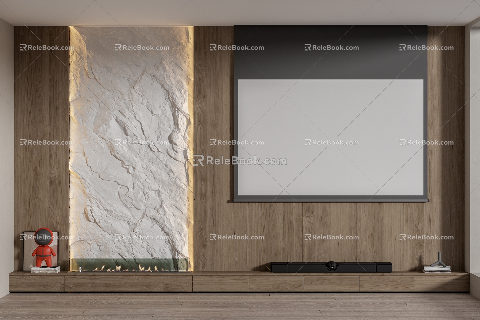 Modern TV background wall, Mao Shi wall, projector, projection screen 3d model