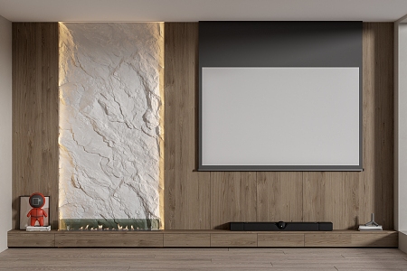 Modern TV background wall, Mao Shi wall, projector, projection screen 3d model