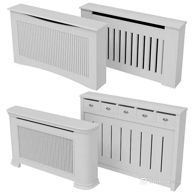 Modern White Radiator Covers With Different Panel Designs And Drawer Features 3d model 