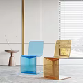 Modern Transparent Blue and Gold Chairs in Minimalist Interior with White Wall and Window