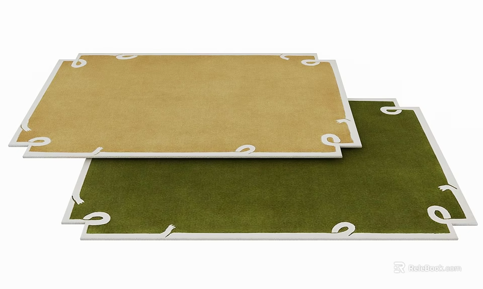 Stylish Rugs in Brown and Green with White Decorative Edges for Interior Design 3d model 