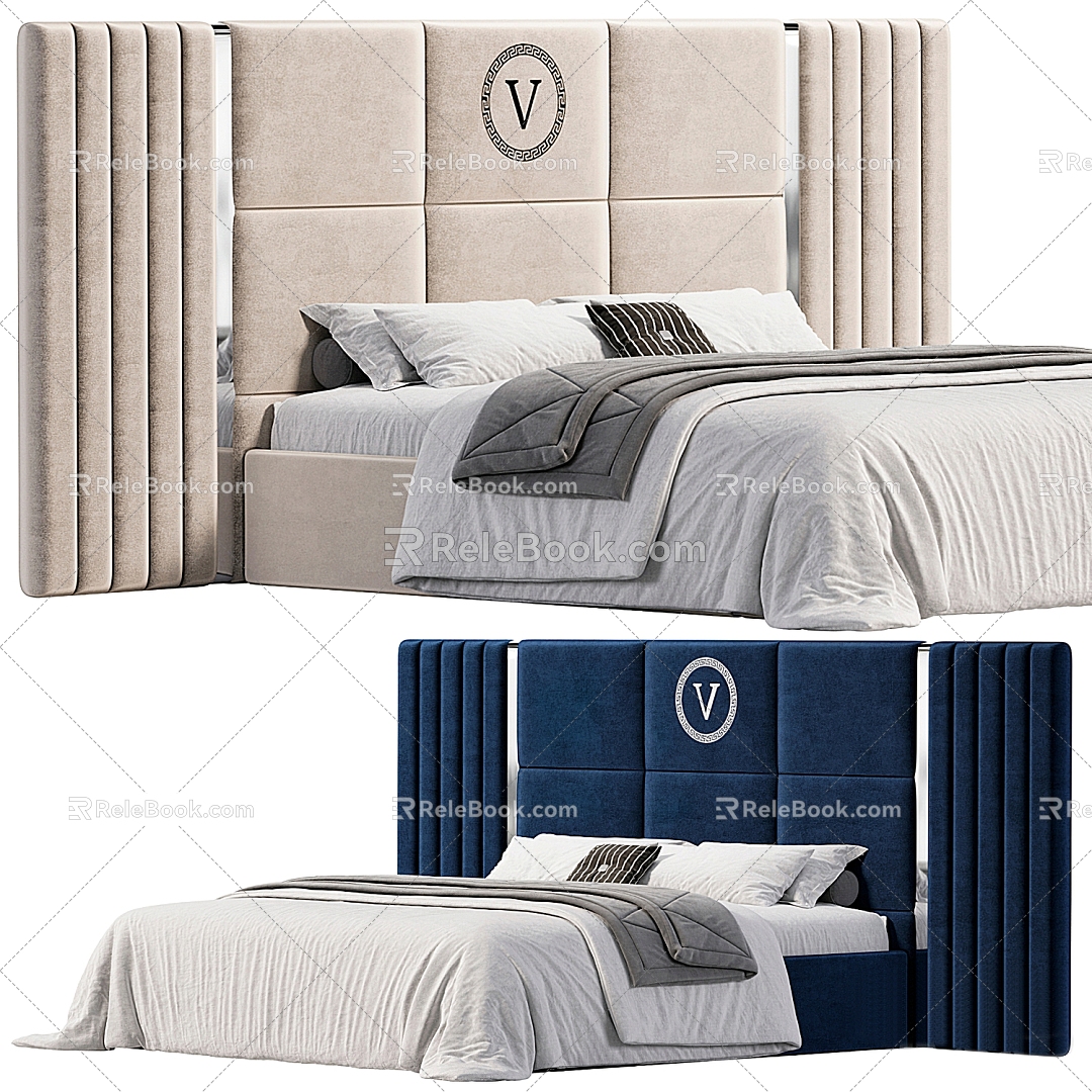 Modern Double Bed Versace Fabric Double Bed Queen Bed 3d model