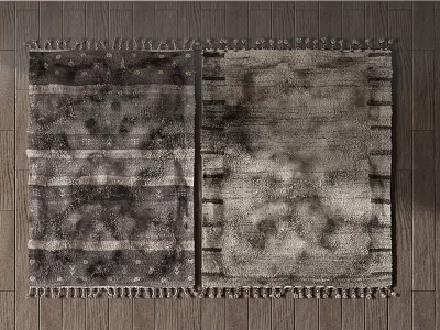 Square Rugs In Neutral Colors With Striped Textured Designs And Fringed Edges On Wooden Floor 3d model