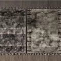Square Rugs In Neutral Colors With Striped Textured Designs And Fringed Edges On Wooden Floor