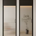 Modern Casement Doors With Black Frames Vertical Striped And Frosted Glass Plant Background