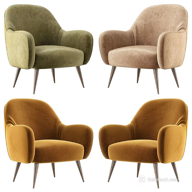 Multicolor Velvet Accent Chairs With Armrests And Metal Legs Modern Design 3d model 