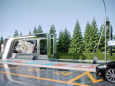 Modern platform bus stop shelter 3d model