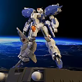 Blue And White Gundam Model In Standing Pose With Earth Space Background 3d model