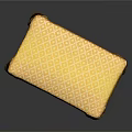 Classic Wooden Stool With Yellow Diamond Pattern Upholstered Seat And Carved Legs