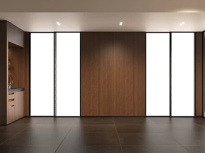Modern Entryway Hallway Interior With Wooden Panel Walls Large Glass Windows And Sink Counter 3d model