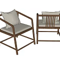 Simple Natural Wooden Dining Chairs With Armrest White Cushion And Pillow