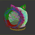 Woven Decorative Ornament Set With Cat Ear Design Orange Fur Trim And Blue Cushion