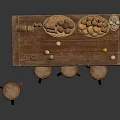 Rustic Wooden Dining Table With Four Matching Stools And Food 3d model