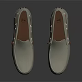 Light Gray Suede Loafers With Yellow Inner Lining Red Sole And Brown Decorative Buckles