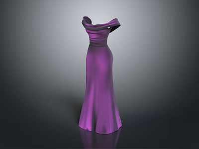 Elegant Purple Off Shoulder Floor Length Gown With Flowy Silky Fabric 3d model
