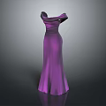 Elegant Purple Off Shoulder Floor Length Gown With Flowy Silky Fabric