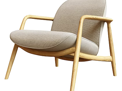 Modern Light Gray Upholstered Armchair With Wooden Armrests And Legs 3d model