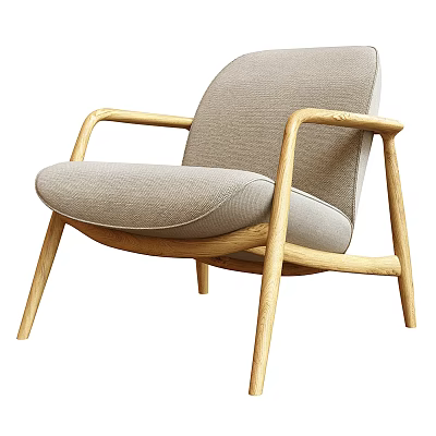 Modern Light Gray Upholstered Armchair With Wooden Armrests And Legs 3d model