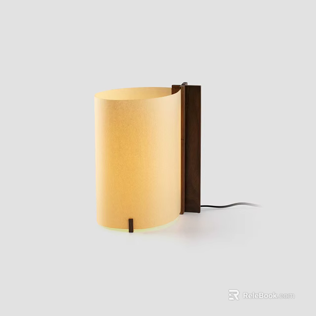 Minimalist Table Lamp With Beige Cylindrical Lampshade And Wooden Base 3d model 